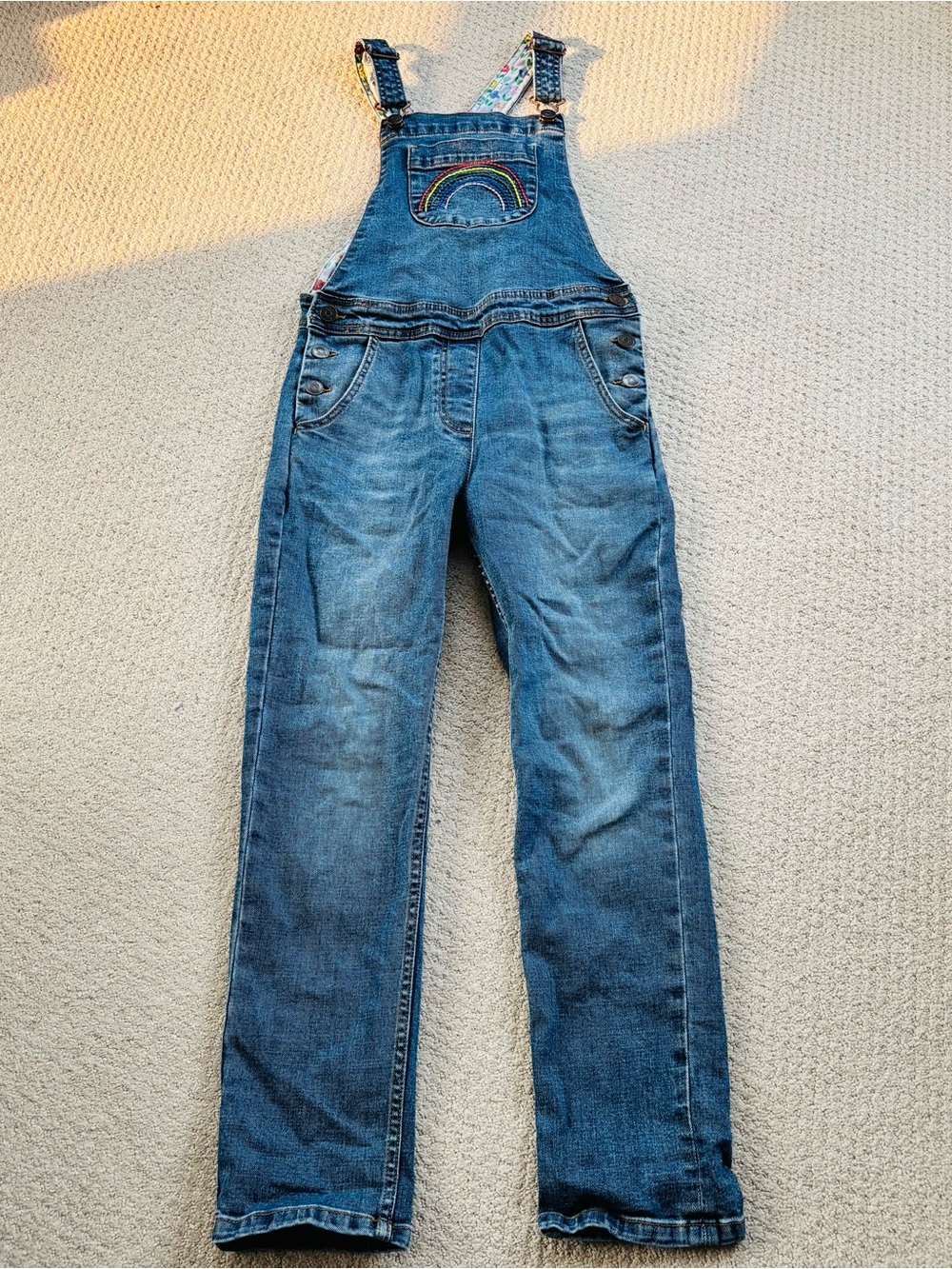 Mini boden Denim rainbow embroidered Blue Overalls